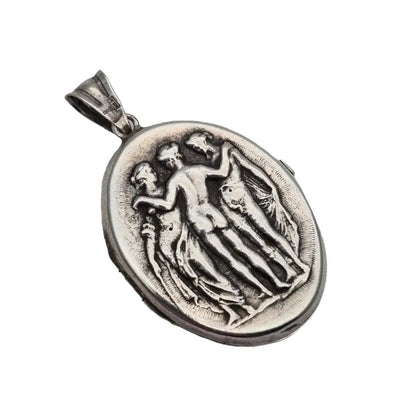 Medallón guardapelo de plata art nouveau portafotos tres ninfas vintage.