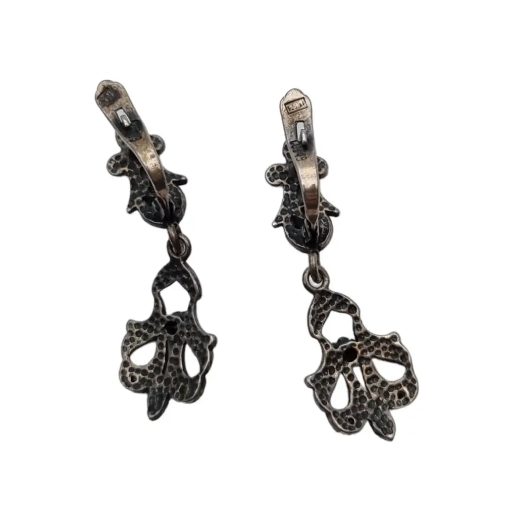 Pendientes victorianos pendientes de lágrima negros plata 925. Circa