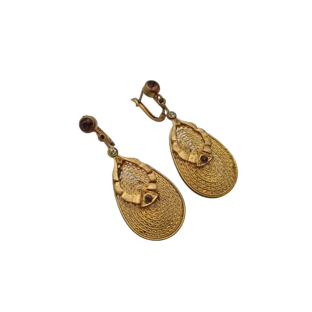 Pendientes belle epoque dorados con estuche original joyería antigua y vintage.