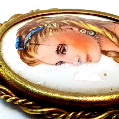 Broche Limoges vintage joyería francesa para mujer pintura de porcelana antigua