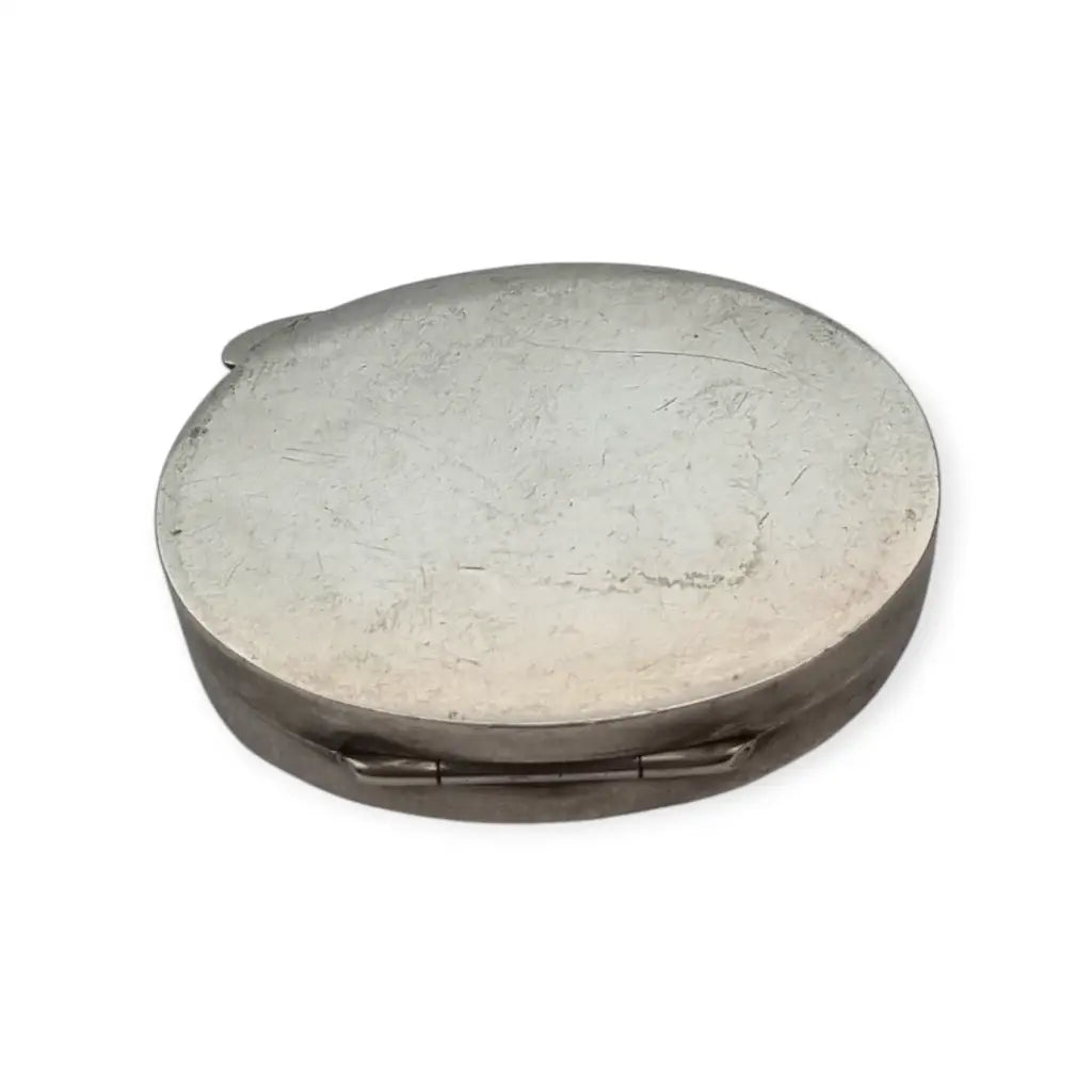 Pastillero antiguo ovalado en plata 800 grabado floral caja de viaje o monedero