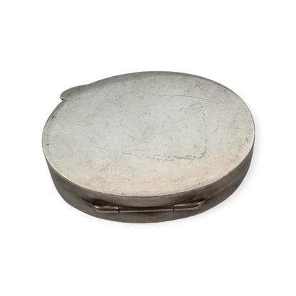 Pastillero antiguo ovalado en plata 800 grabado floral caja de viaje o monedero