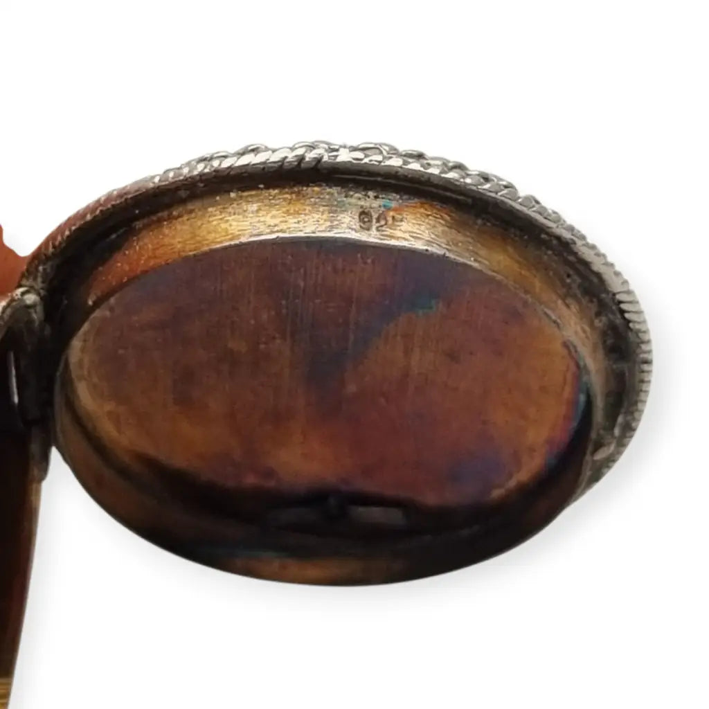 Pastillero de plata 925 decorado con filigrana y granate caja ovalada artesanal