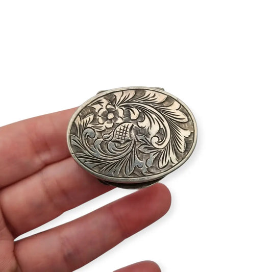 Pastillero vintage de plata 800 grabada con diseño floral caja Vintage circa