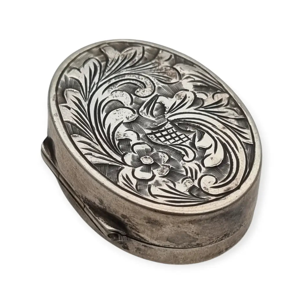 Pastillero vintage de plata 800 grabada con diseño floral caja Vintage circa
