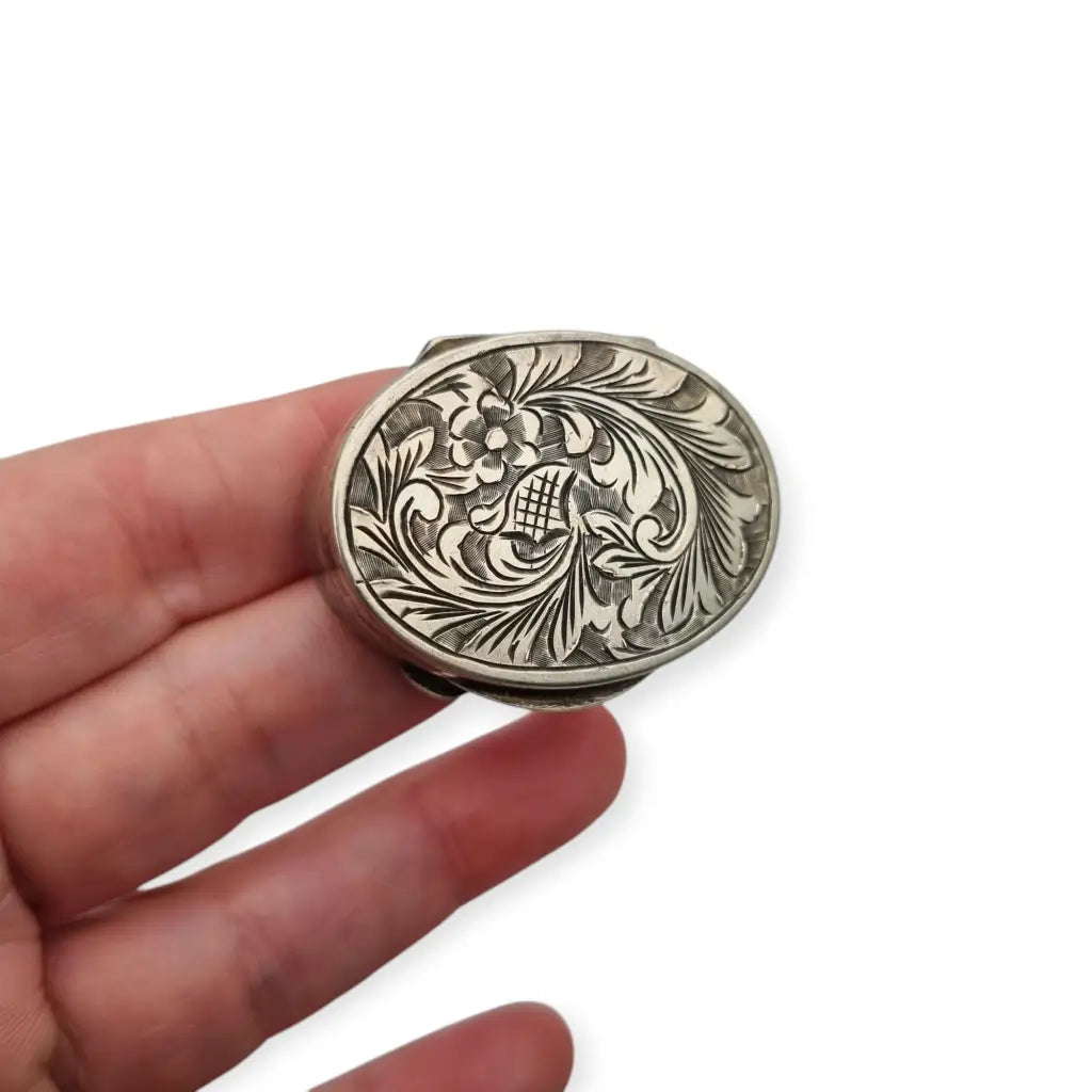 Pastillero vintage de plata 800 grabada con diseño floral caja Vintage circa