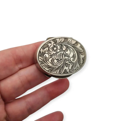 Pastillero vintage de plata 800 grabada con diseño floral caja Vintage circa