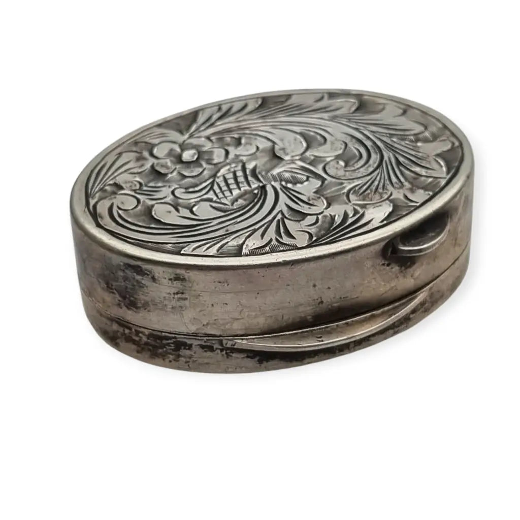 Pastillero vintage de plata 800 grabada con diseño floral caja Vintage circa