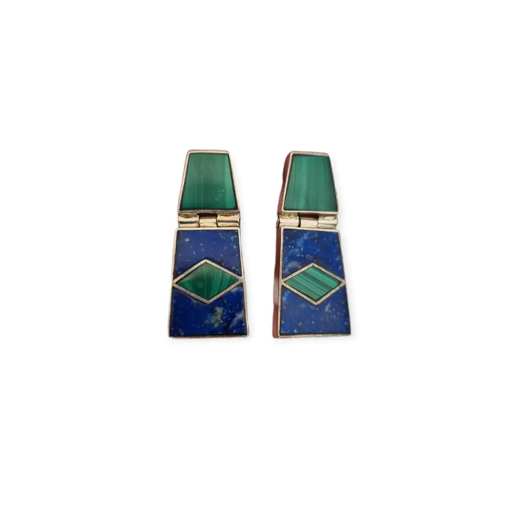 Pendientes Boho de Plata 950 con Malaquita Verde y Lapislázuli Azul México.