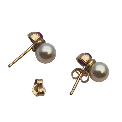 Pendientes de perlas y rubíes en oro laminado 14k regalos retro para mujer.