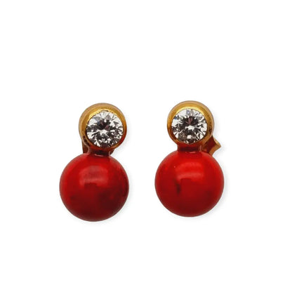 Pendientes vintage oro laminado y perla roja con circonitas joyería 80s NOS.