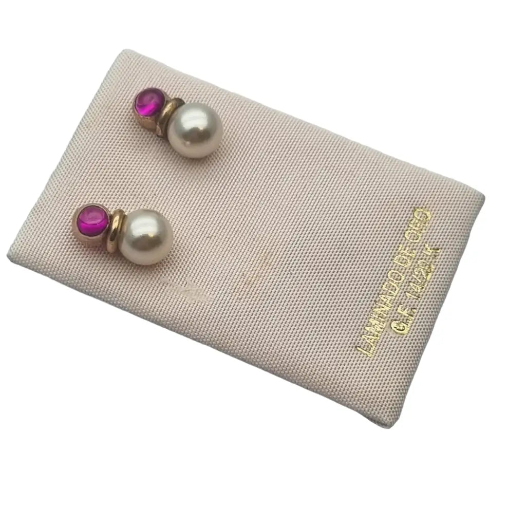 Pendientes de perlas y rubíes en oro laminado 14k regalos retro para mujer.