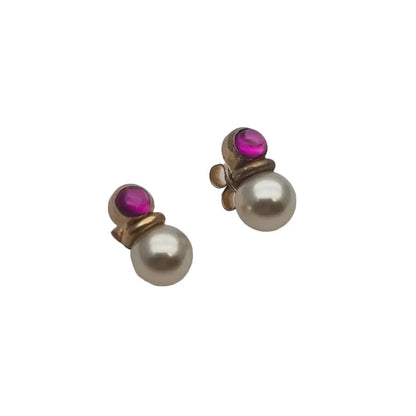 Pendientes de perlas y rubíes en oro laminado 14k regalos retro para mujer.