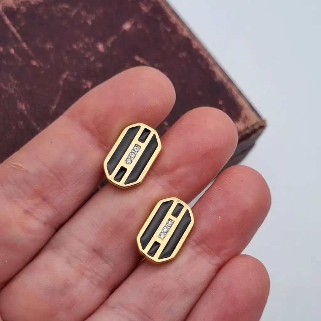 Pendientes brillantes vintage art decó de los años 80 NOS sin usar accesorios