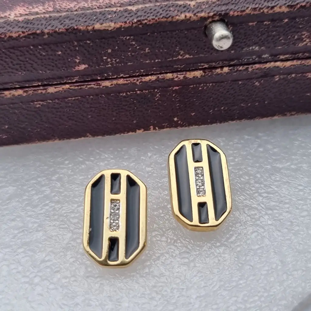 Pendientes brillantes vintage art decó de los años 80 NOS sin usar accesorios