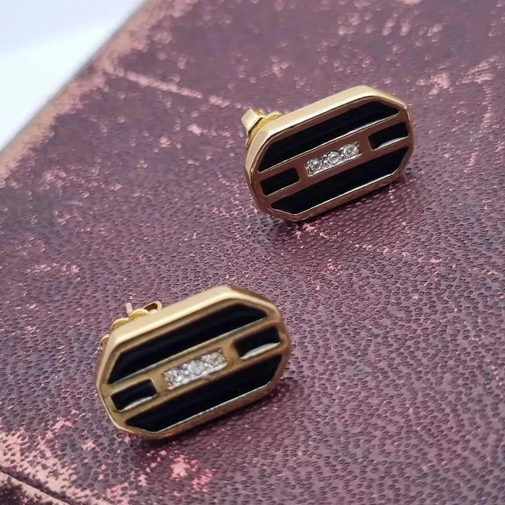 Pendientes brillantes vintage art decó de los años 80 NOS sin usar accesorios