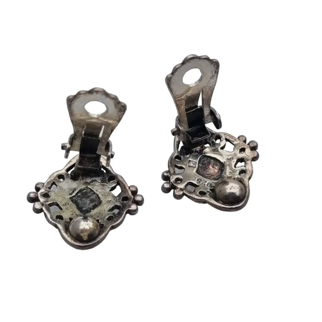 Pendientes de clip cuadrados Plata y marcasita para mujer Estilo Art Deco Circa