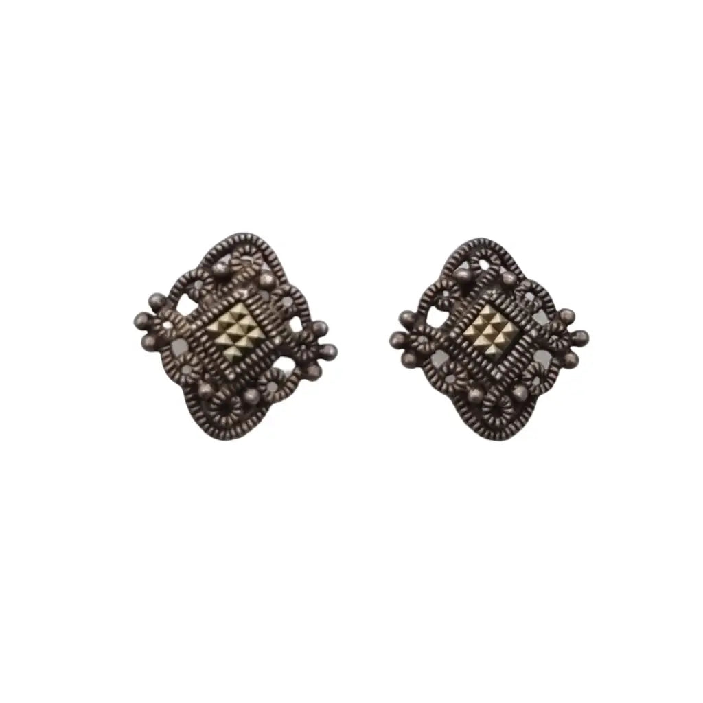 Pendientes de clip cuadrados Plata y marcasita para mujer Estilo Art Deco Circa