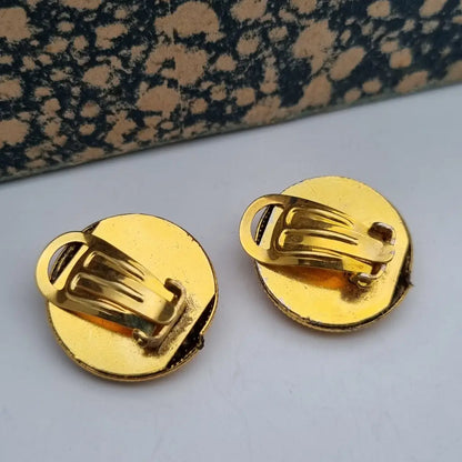 Pendientes de clip redondos NOS color dorado para mujer joyería vintage