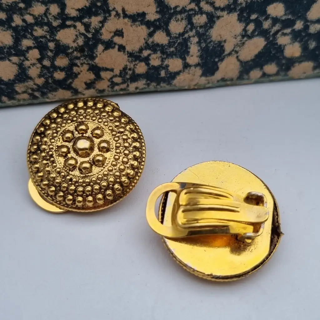 Pendientes de clip redondos NOS color dorado para mujer joyería vintage