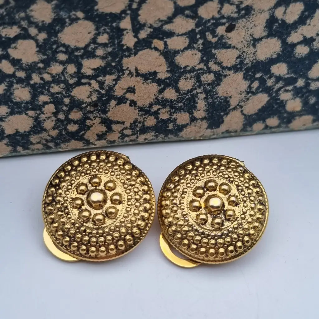 Pendientes de clip redondos NOS color dorado para mujer joyería vintage