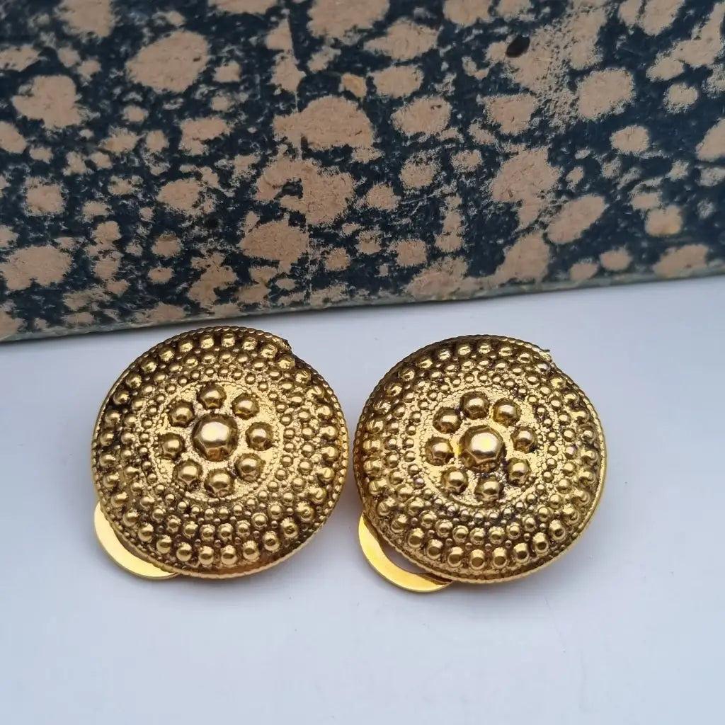Pendientes de clip redondos NOS color dorado para mujer joyería vintage