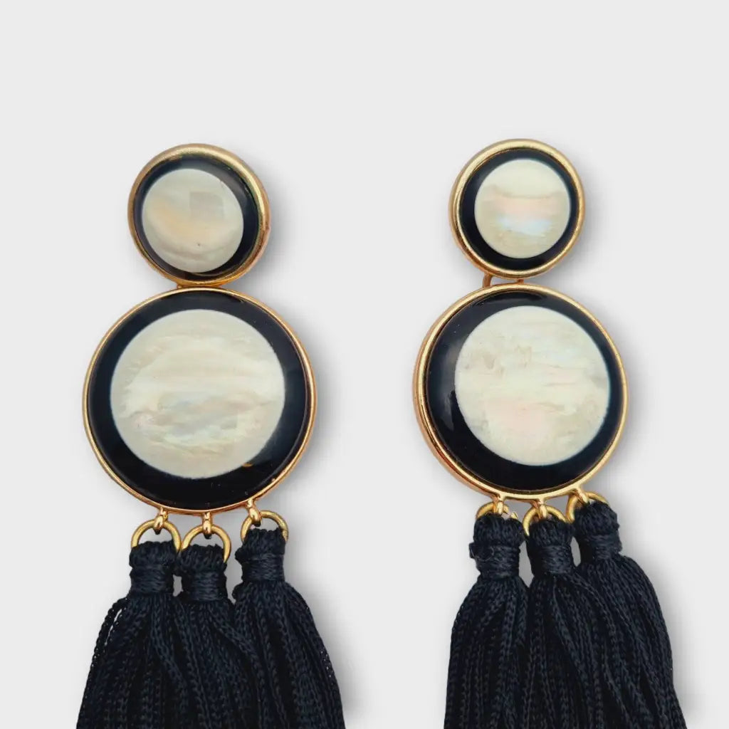 Pendientes colgantes vintage joyas en blanco y negro con flecos glam rock