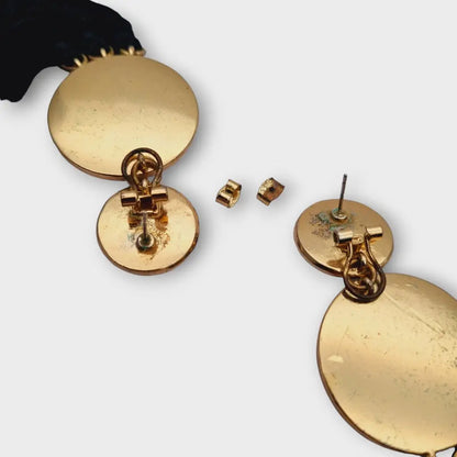 Pendientes colgantes vintage joyas en blanco y negro con flecos glam rock