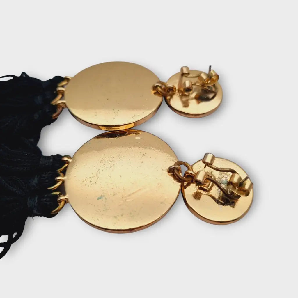 Pendientes colgantes vintage joyas en blanco y negro con flecos glam rock