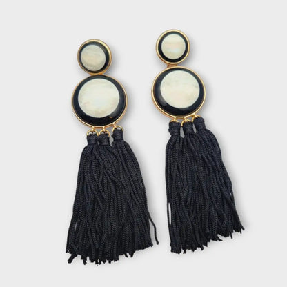 Pendientes colgantes vintage joyas en blanco y negro con flecos glam rock
