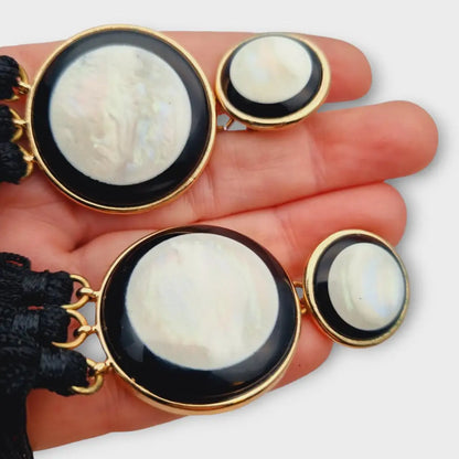 Pendientes colgantes vintage joyas en blanco y negro con flecos glam rock