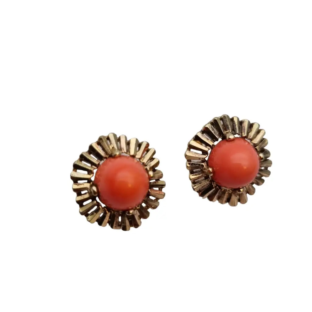 Pendientes de coral rojo y plata dorada para mujer originales los años 70