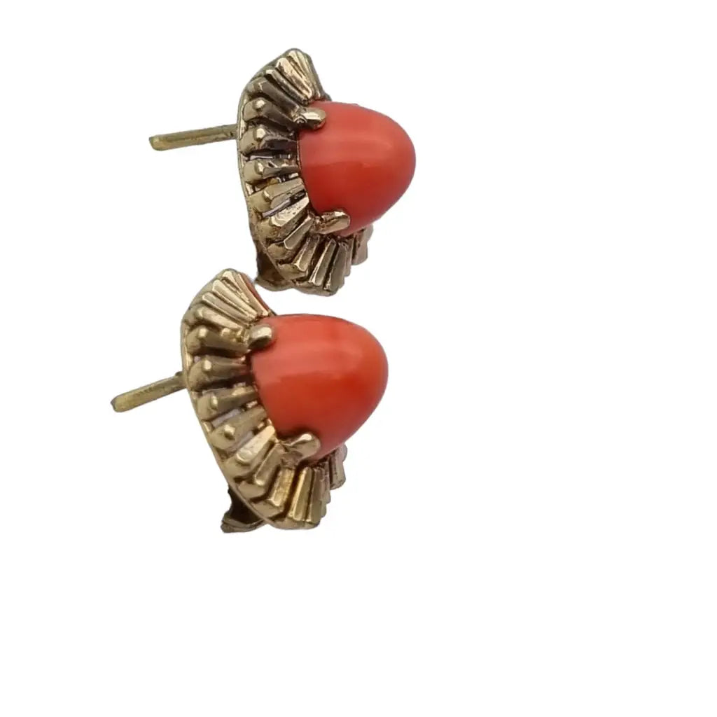 Pendientes de coral rojo y plata dorada para mujer originales los años 70