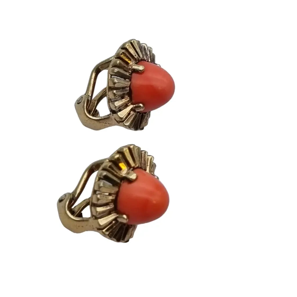 Pendientes de coral rojo y plata dorada para mujer originales los años 70