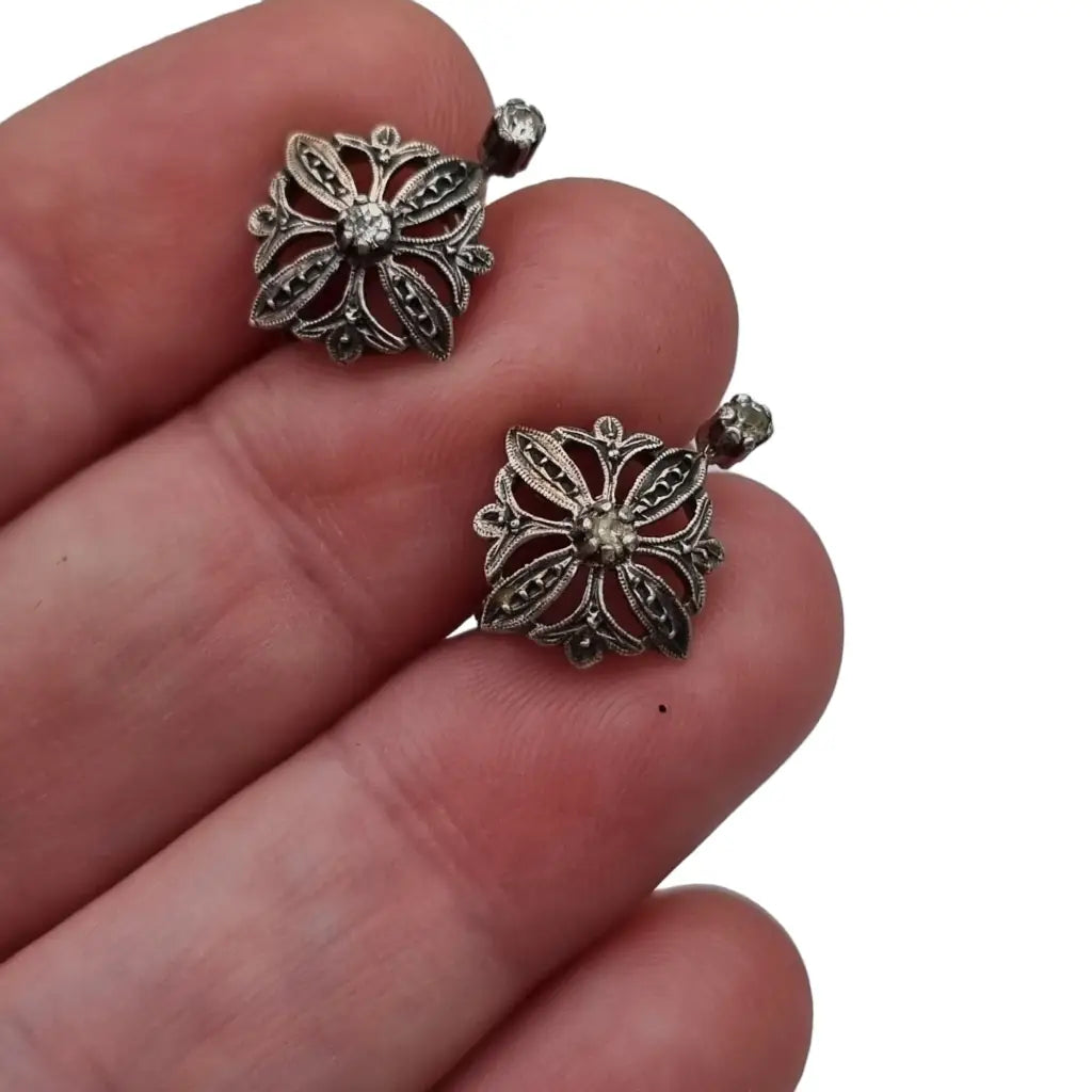 Pendientes de plata victoriana para mujer ley 925 piedras blancas