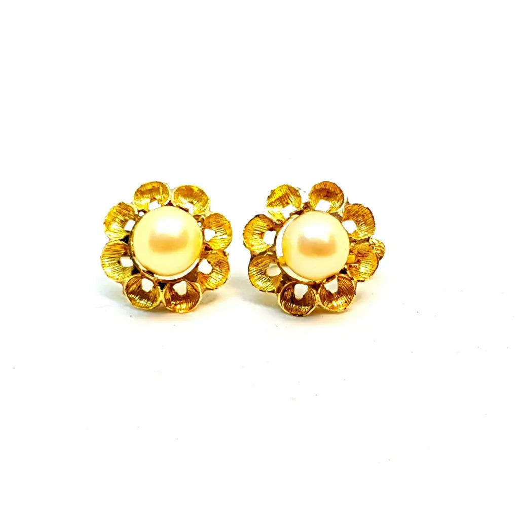 Pendientes de oro pendientes flor y perla. 14