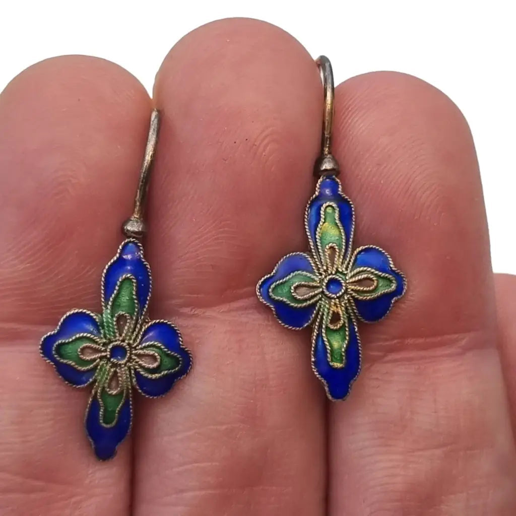 Pendientes de flor salvia Shashi esmalte azul vintage regalos para mujeres