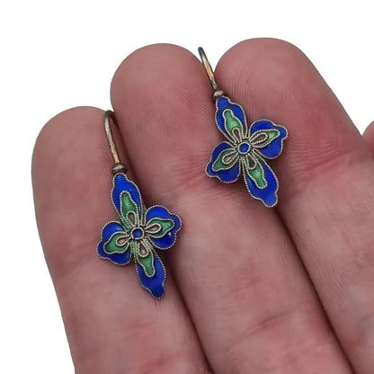 Pendientes de flor salvia Shashi esmalte azul vintage regalos para mujeres