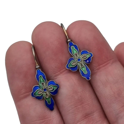 Pendientes de flor salvia Shashi esmalte azul vintage regalos para mujeres