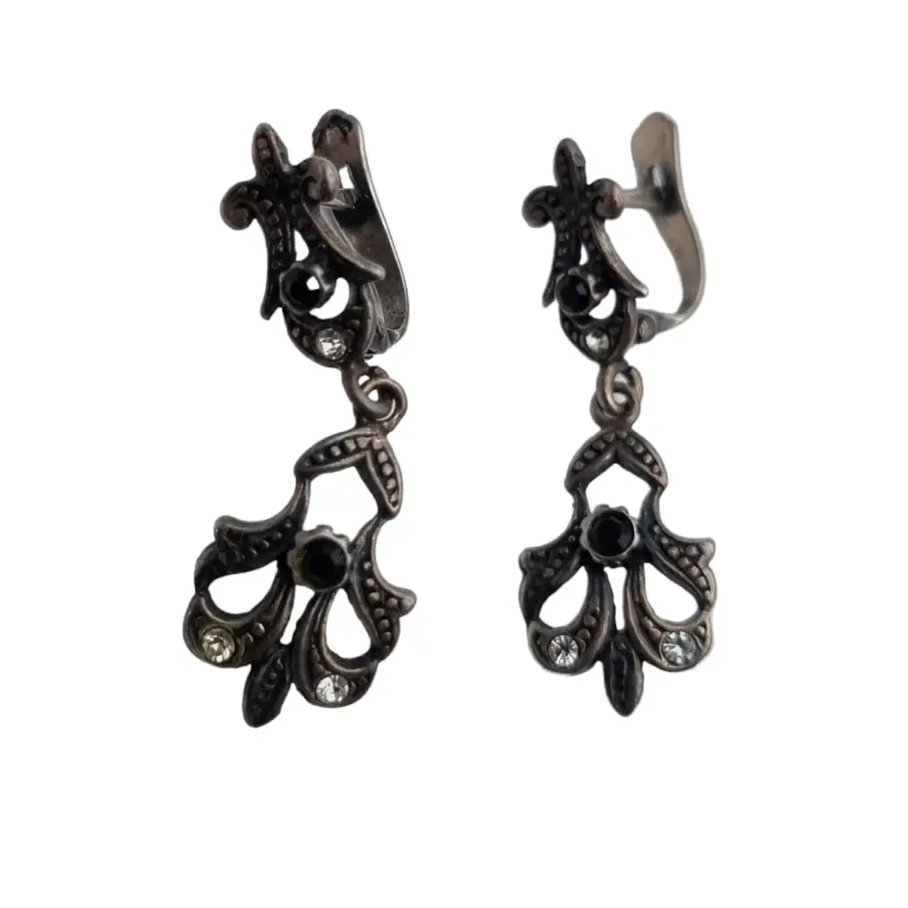 Pendientes victorianos pendientes de lágrima negros plata 925. Circa