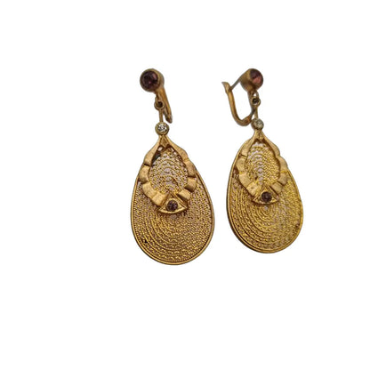 Pendientes belle epoque dorados con estuche original joyería antigua y vintage.
