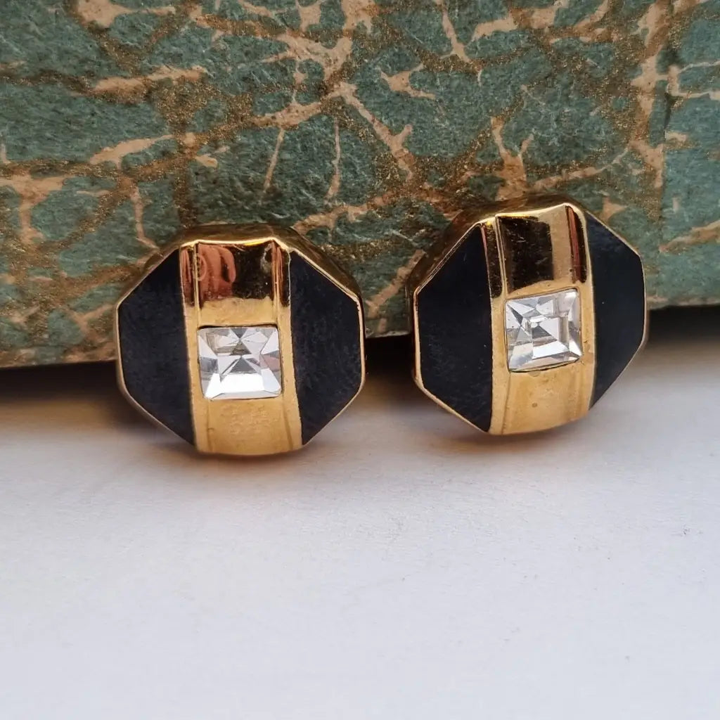 Pendientes de joyería dorada NOS para mujer pendientes vintage clip negros