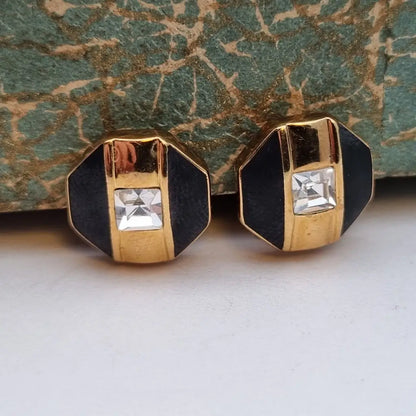 Pendientes de joyería dorada NOS para mujer pendientes vintage clip negros