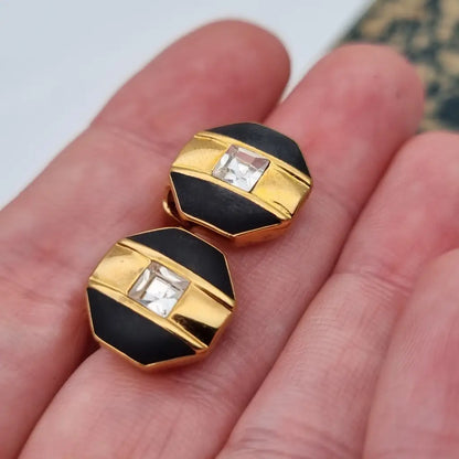 Pendientes de joyería dorada NOS para mujer pendientes vintage clip negros