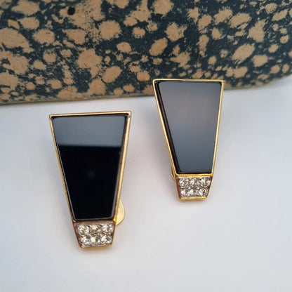 Pendientes de joyería dorada NOS para mujer pendientes vintage clip negros