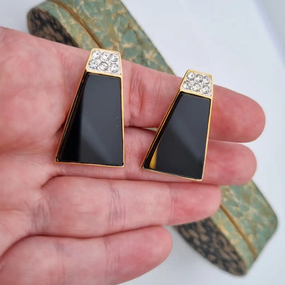 Pendientes de joyería dorada NOS para mujer pendientes vintage clip negros