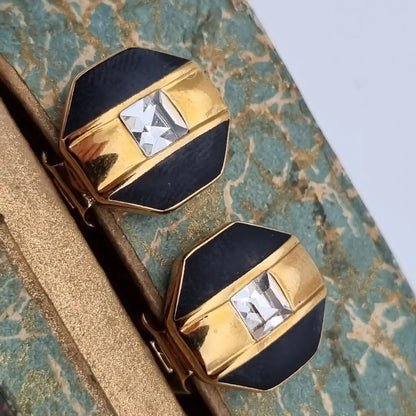 Pendientes de joyería dorada NOS para mujer pendientes vintage clip negros