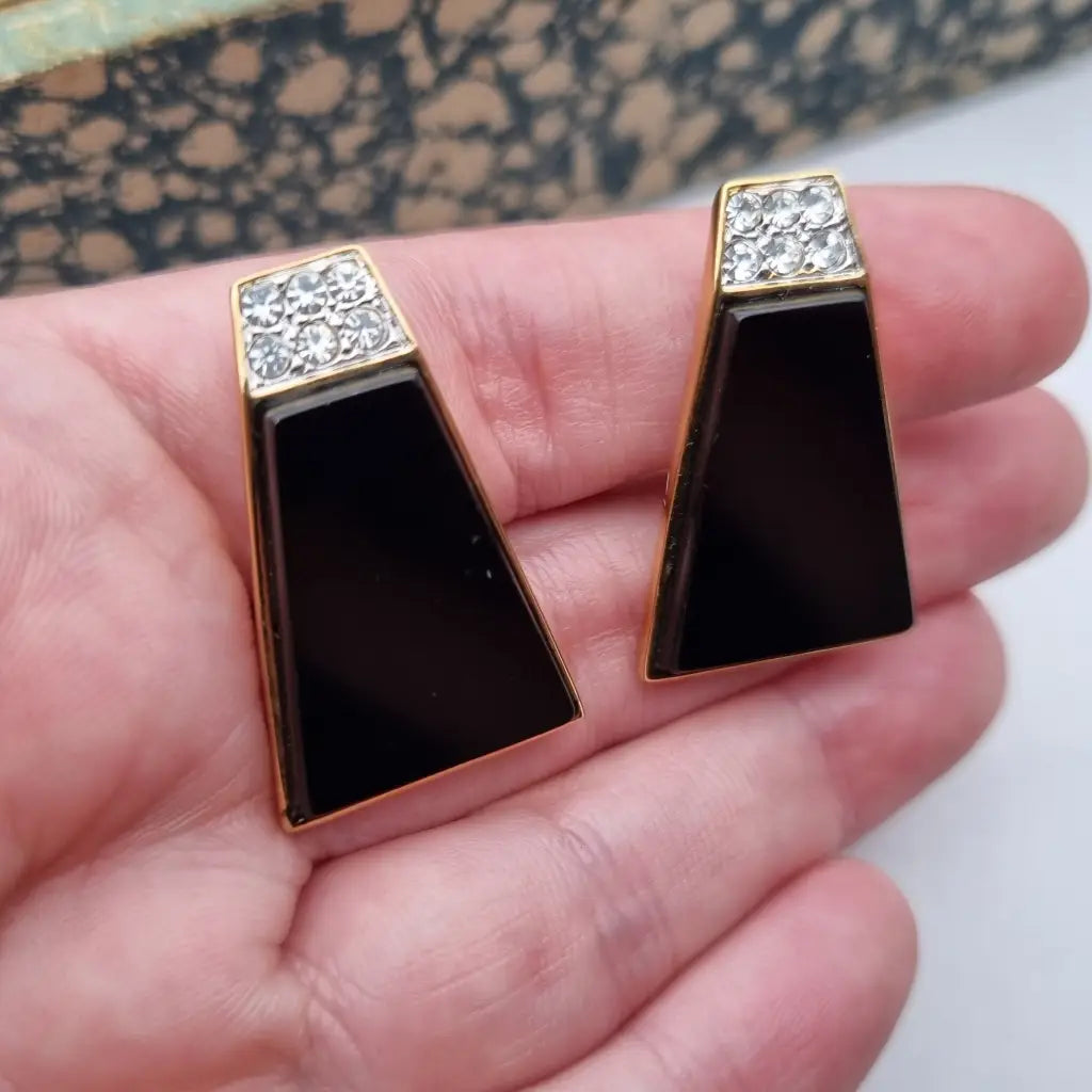 Pendientes de joyería dorada NOS para mujer pendientes vintage clip negros