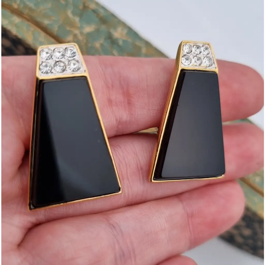 Pendientes de joyería dorada NOS para mujer pendientes vintage clip negros