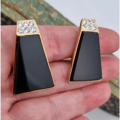 Pendientes de joyería dorada NOS para mujer pendientes vintage clip negros